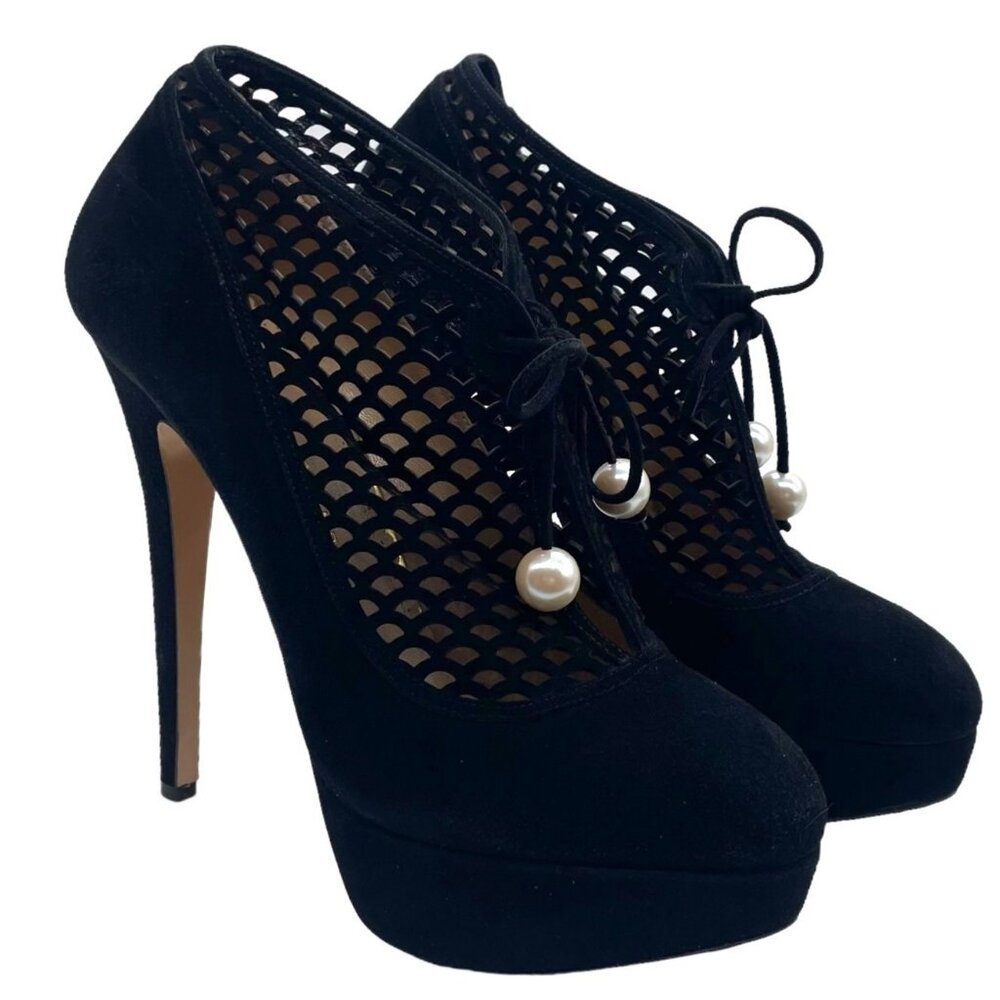 Charlotte Olympia Minerva Laser Cut Suede Platform Heels 40 Dark Academia Goth - Picture 2 of 10